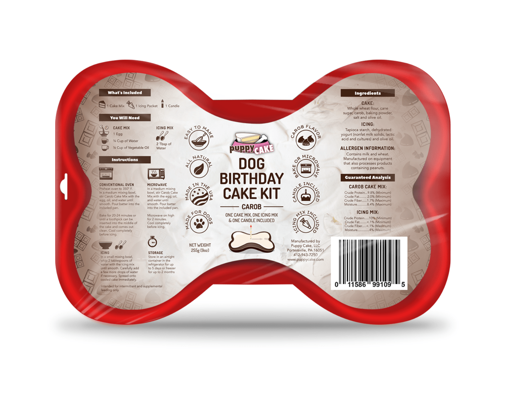 Dog Birthday Cake Kit Carob Cake Mix, Icing Mix, and One Candle PetToba