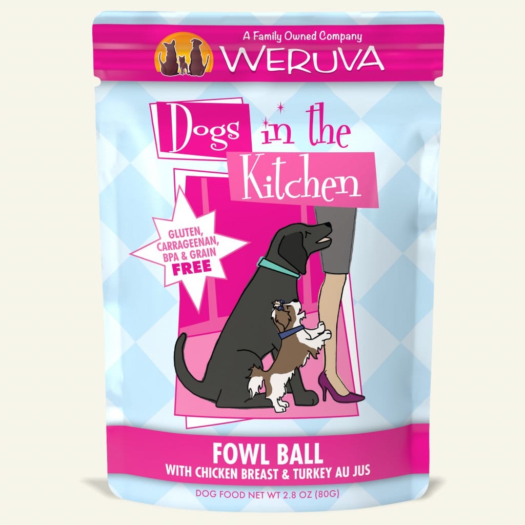 Fowl Ball chicken Turkey Au Jus Dog Food Pouch 2.8 Oz Dogs In The Kitchen