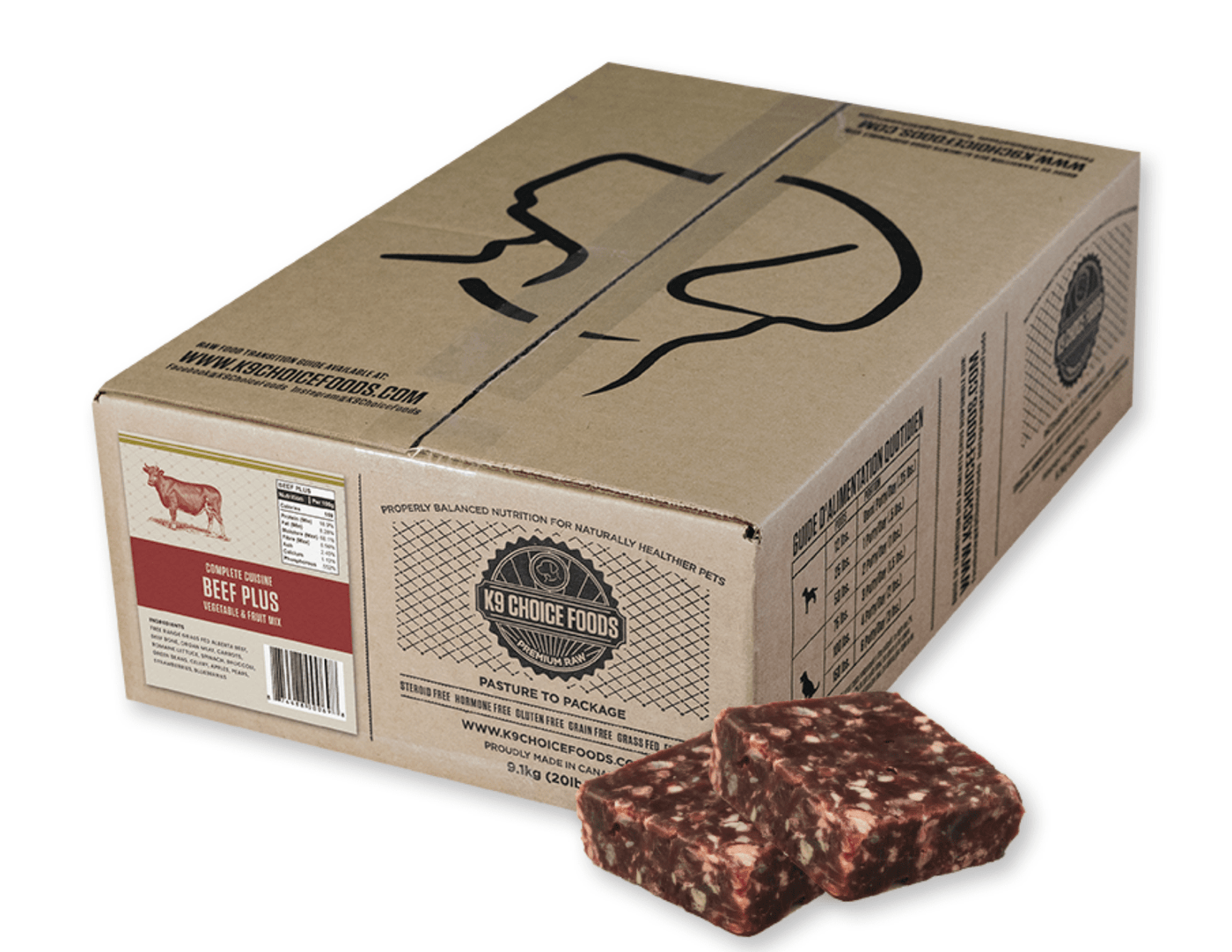 K9 Choice - Beef Plus 9.1kg/20lb - Frozen Raw Dog Food - PetToba-K9 Choice Foods
