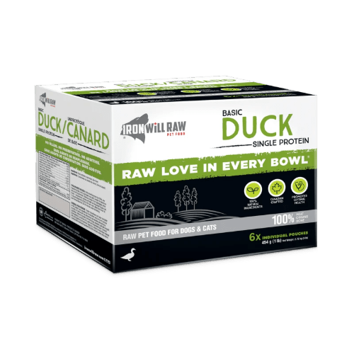 Basic Duck 6 LB (6 X 1 LB Pouches) - Frozen Raw Cat Food - Iron Will Raw - PetToba - Iron Will Raw