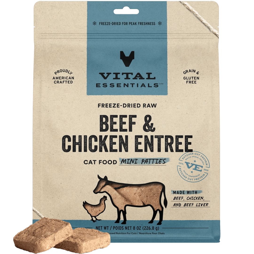 Beef & Chicken Entree Mini Patties Freeze - Dried Raw Cat Food - Vital Essentials - PetToba - Vital Essentials