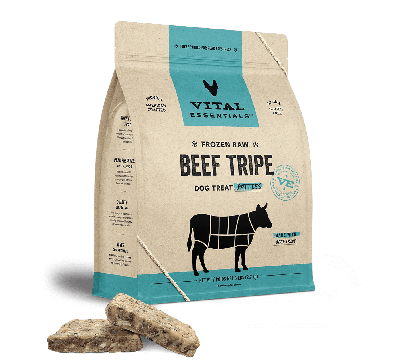 Beef Tripe Patties - Frozen Raw Dog Food - Vital Essentials - PetToba - Vital Essentials