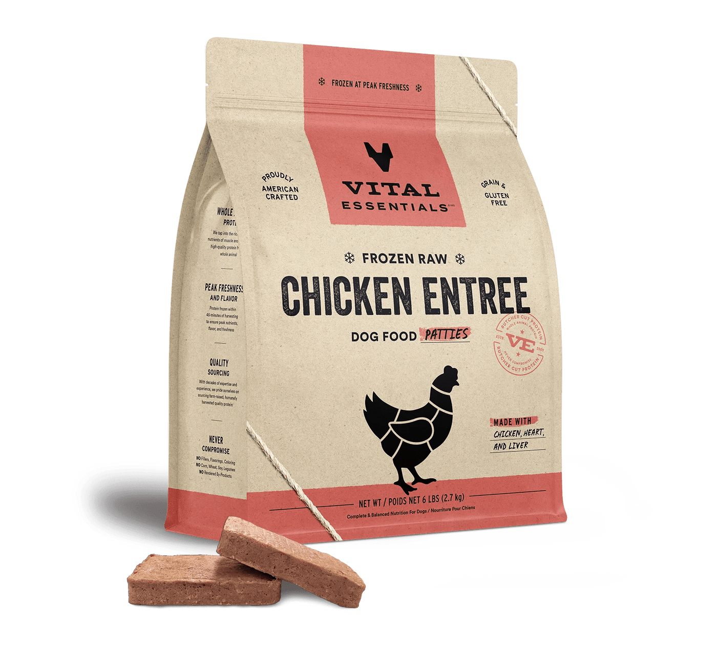 Chicken Entree Patties - Frozen Raw Dog Food - Vital Essentials - PetToba - Vital Essentials