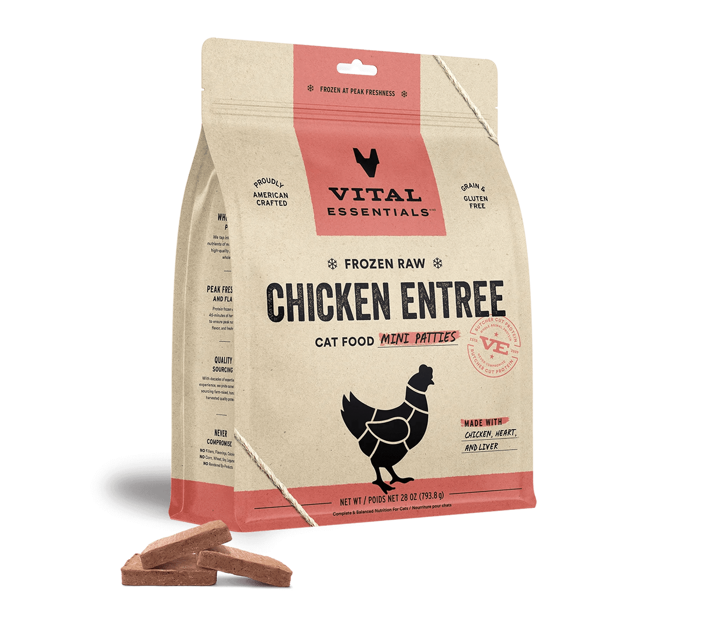 Chicken Mini Patties - Frozen Raw Cat Food - Vital Essentials - PetToba - Vital Essentials