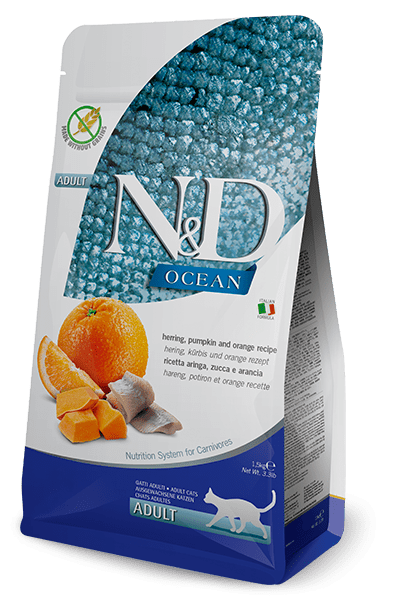 N&D Herring , Pumpkin & Orange Adult 1.5kg - Dry Cat Food - Farmina - PetToba - Farmina