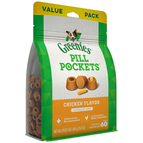 Pill Pockets Adult Dog Treats Capsule Size Value Pack Chicken Flavour, 60 Treats 448g (15.8oz) - Greenies - PetToba - Greenies