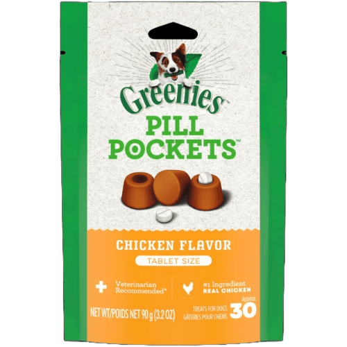 Pill Pockets Adult Dog Treats Tablet Size Chicken Flavour, 30 Treats 90g (3.2oz) - Greenies - PetToba - Greenies