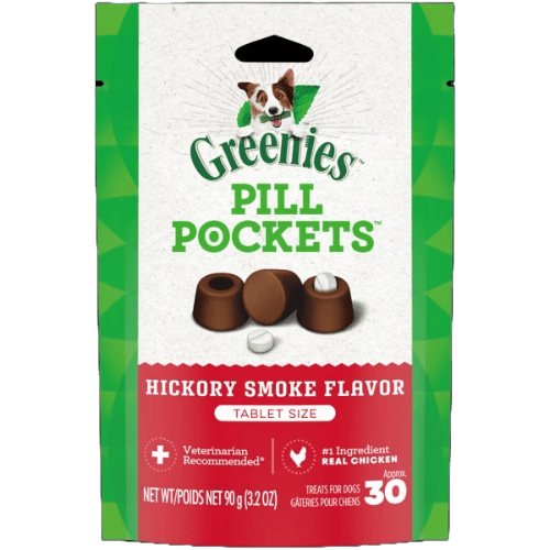 Pill Pockets Adult Dog Treats Tablet Size Hickory Smoke Flavour, 30 Treats 90g (3.2oz) - Greenies - PetToba - Greenies