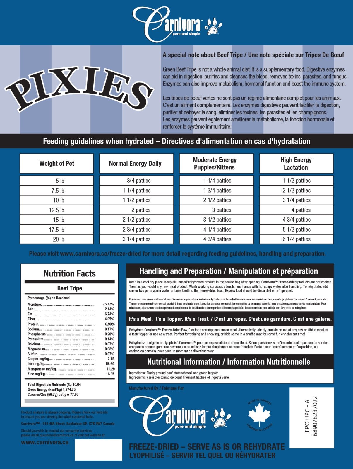 Pixies Beef Tripe - Freeze Dried Raw Food - Carnivora - PetToba - Carnivora