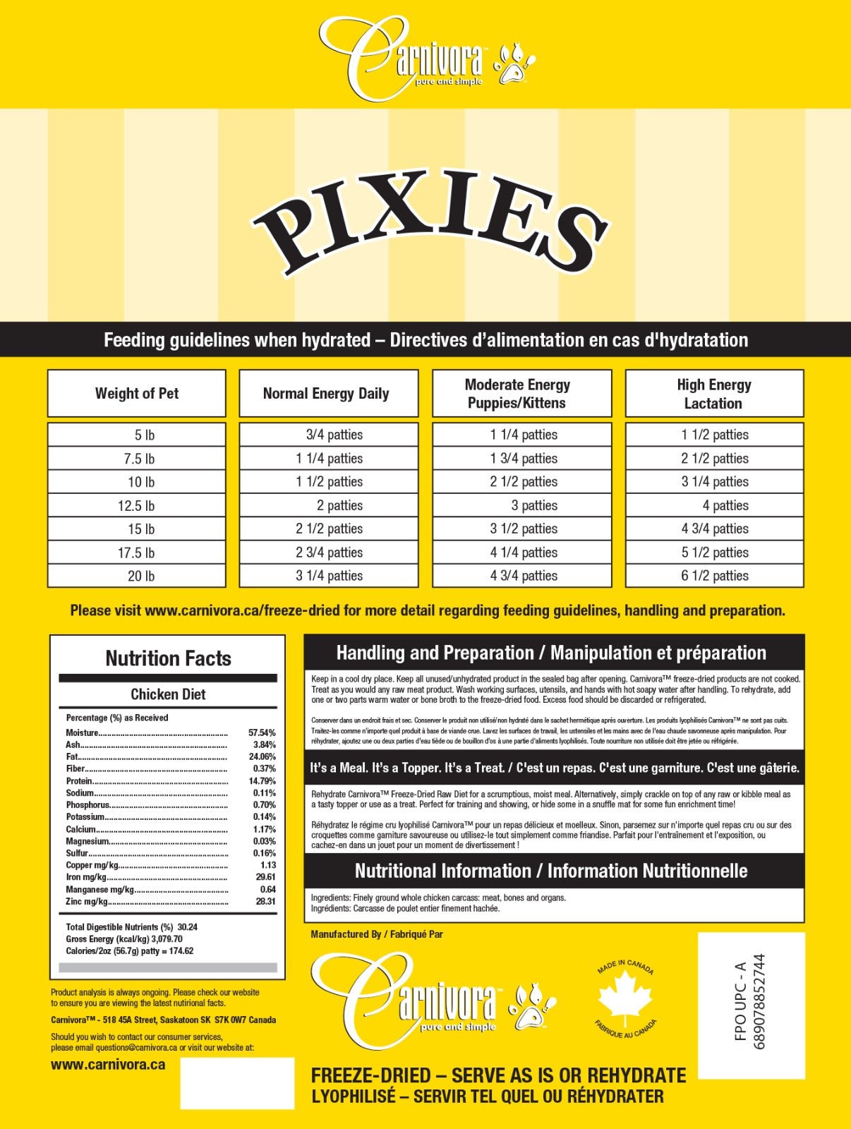 Pixies Chicken Diet - Freeze Dried Raw Food - Carnivora - PetToba - Carnivora