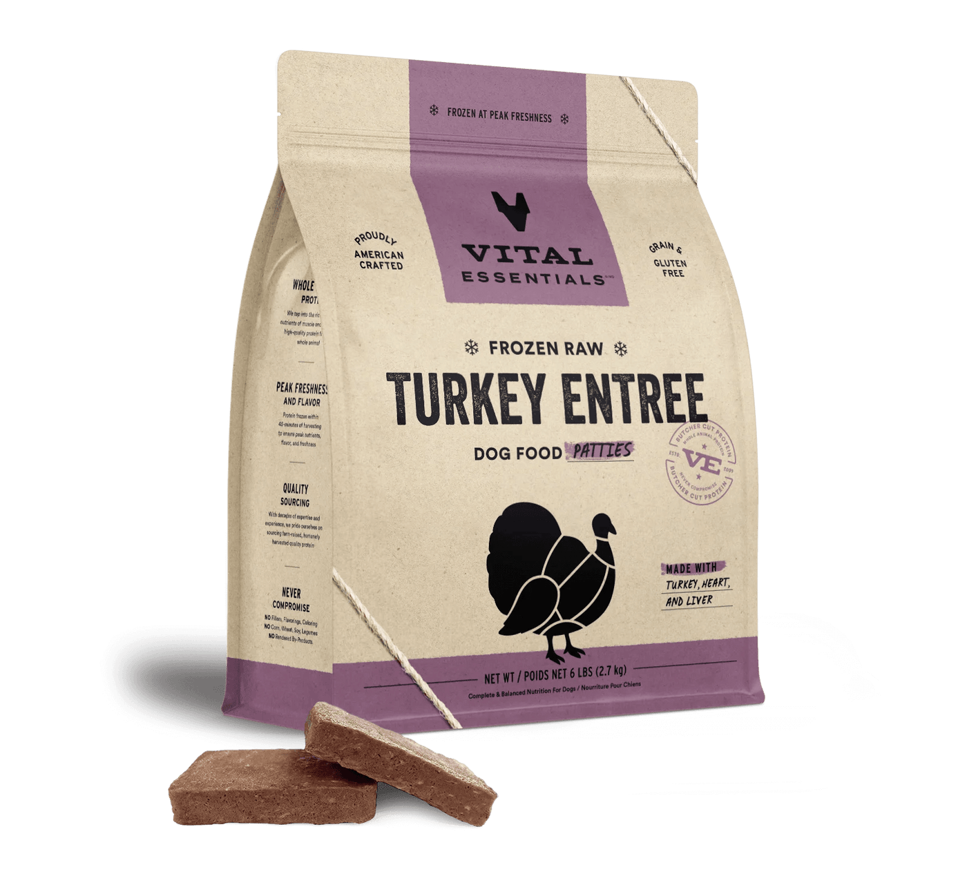 Turkey Entree Patties - Frozen Raw Dog Food - Vital Essentials - PetToba - Vital Essentials