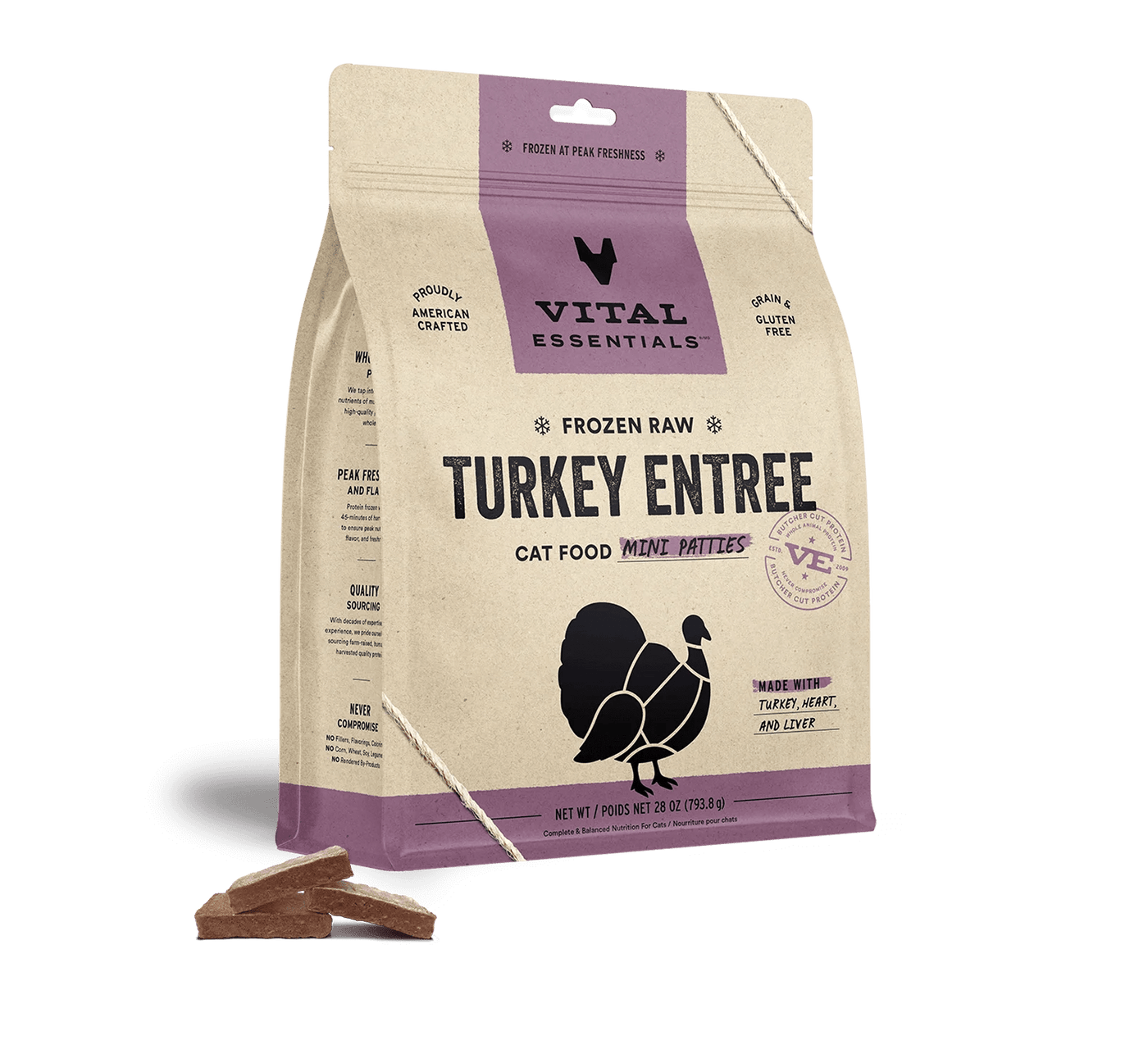 Turkey Mini Patties - Frozen Raw Cat Food - Vital Essentials - PetToba - Vital Essentials