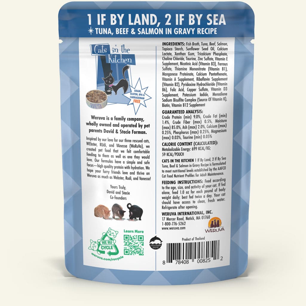 1 if By Land, 2 if By Sea (Tuna, Beef & Salmon in Gravy) Cat Food Pouch 3.0 oz - Cats in the Kitchen - PetToba-Cats in the Kitchen