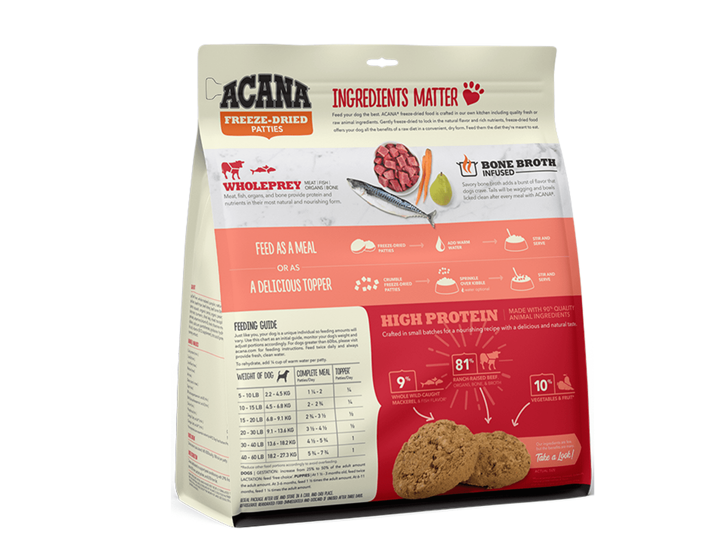 ACANA Bone Broth Infused Freeze-Dried Patties for Dogs - Ranch Raised Beef Recipe - Freeze Dried Dog Food - ACANA - PetToba-ACANA