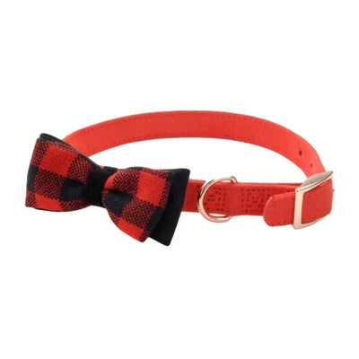 Accent Microfiber Dog Collar With Plaid Bow - Dog Collars - Coastal - PetToba-Coastal