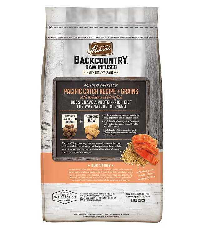 Backcountry - Raw Infused with Healthy Grains - Pacific Catch Recipe + Grains - Dry Dog Food - Merrick - PetToba-Merrick