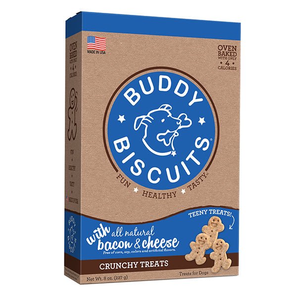 Bacon & Cheese Healthy Whole Grain Oven Baked Teeny Dog Treats 8 oz - Buddy Biscuits