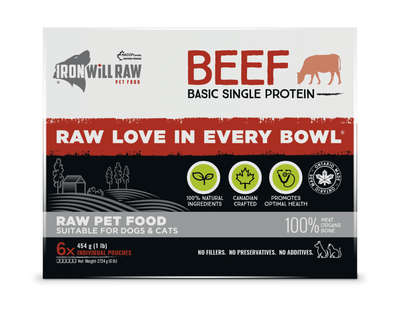 Basic Beef 6 LB (6 X 1 LB Pouches) - Frozen Raw Dog & Cat Food - Iron Will Raw - PetToba-Iron Will Raw