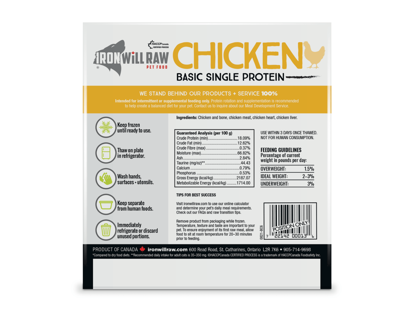 Basic Chicken 6 LB (6 X 1 LB Pouches) - Frozen Raw Dog & Cat Food - Iron Will Raw - PetToba-Iron Will Raw