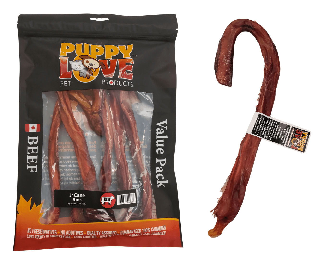 Beef Jr Cane 8"-11" (Puppy Love) - Single /Value Pack - PetToba-Puppy Love