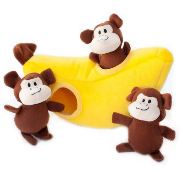 Burrow Squeaker Toy Monkey n Banana - ZippyPaws - PetToba-ZippyPaws