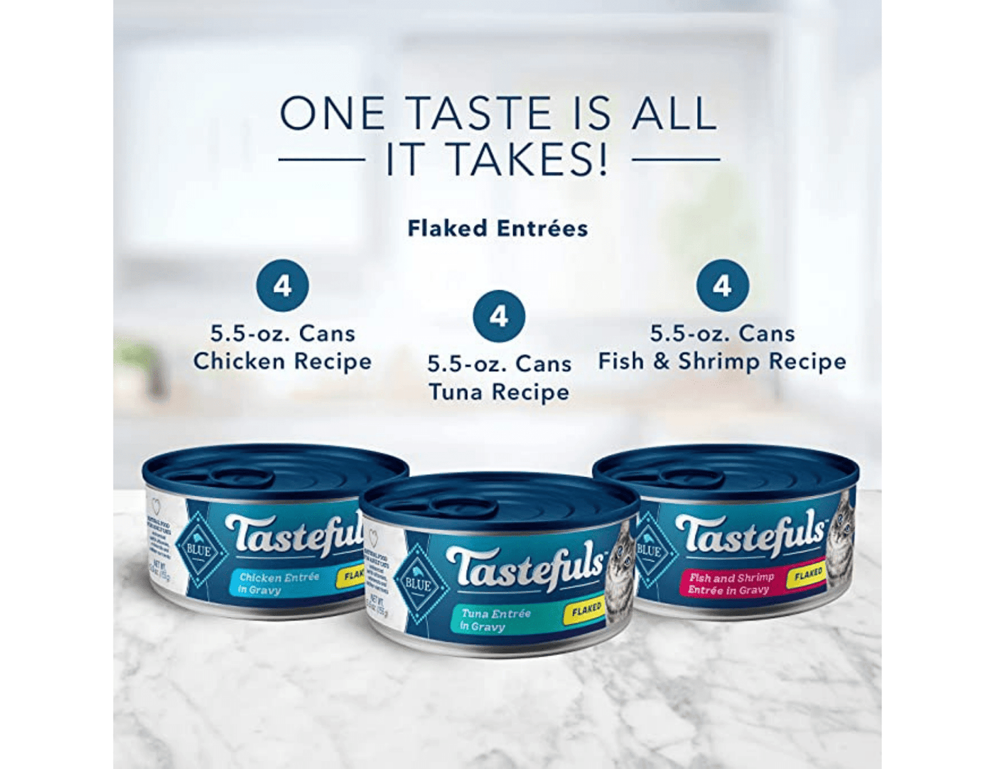 Chicken, Fish & Shrimp and Tuna - 12-Count Entrée in Gravy Flaked Variety Pack - Wet Cat Food - BLUE Tastefuls