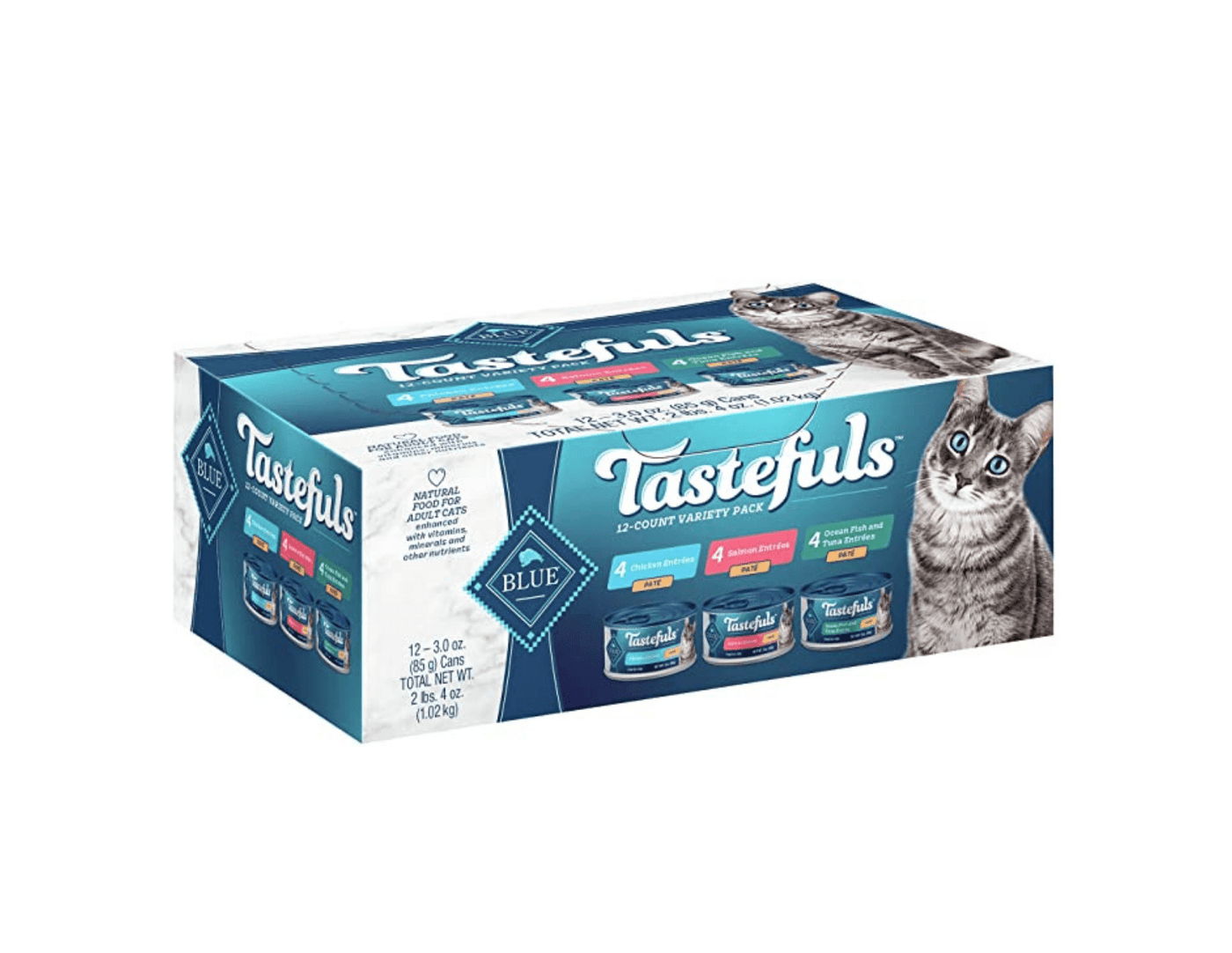 Chicken, Salmon and Ocean Fish & Tuna - 12-Count Entrée Paté Variety Pack - Wet Cat Food - BLUE Tastefuls - PetToba-Blue Buffalo