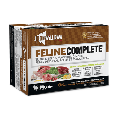 Complete Feline Turkey, Beef & Mackerel Dinner 3LB (6/0.5lb) - Frozen Raw Cat Food - Iron Will Raw