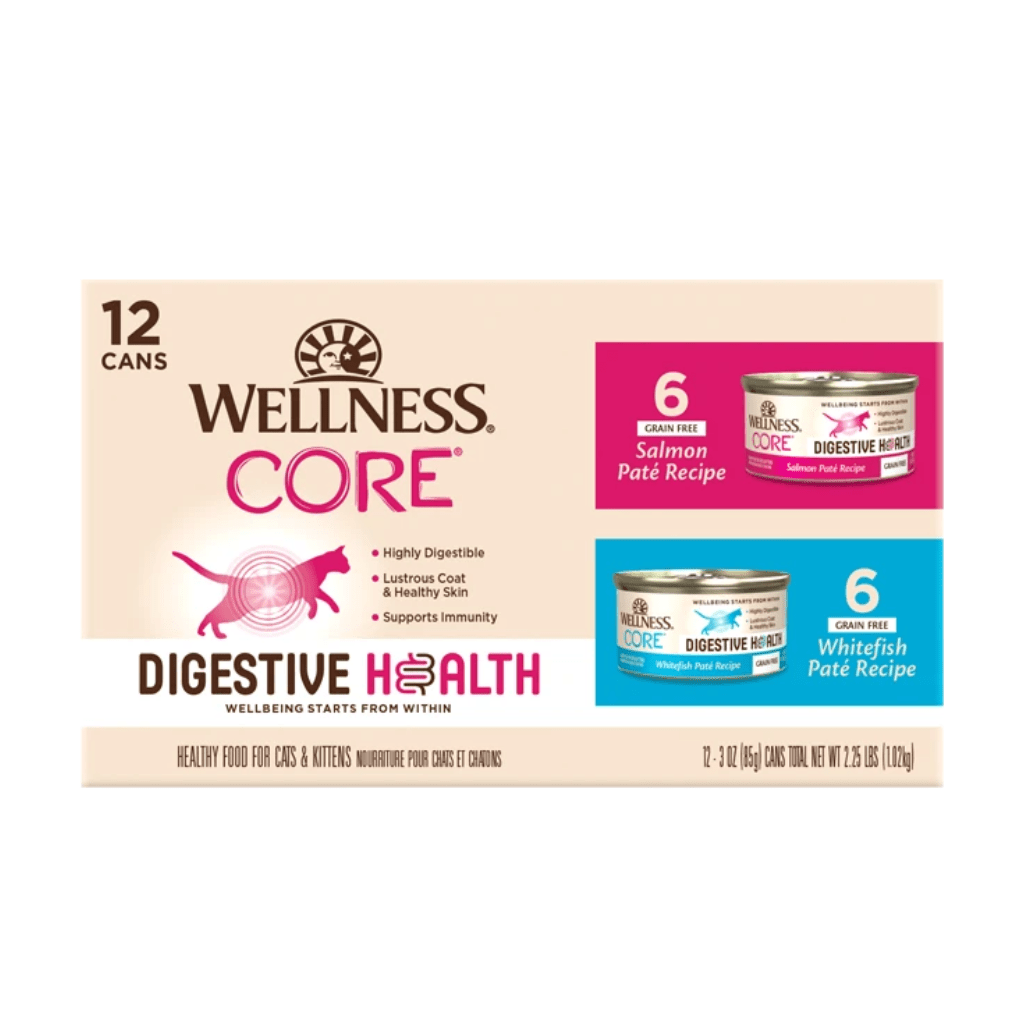 CORE® Digestive Health Salmon & Whitefish Variety Pack Wet Cat Food 12/3oz cans - Wellness - PetToba-Wellness