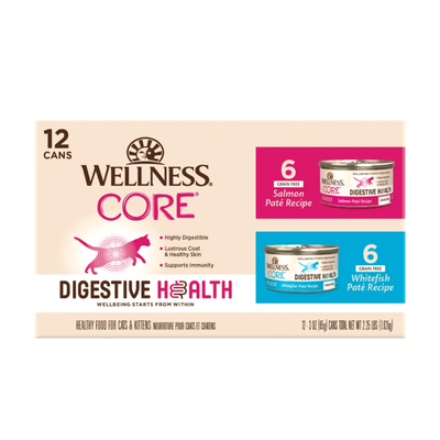 CORE® Digestive Health Salmon & Whitefish Variety Pack Wet Cat Food 12/3oz cans - Wellness - PetToba-Wellness