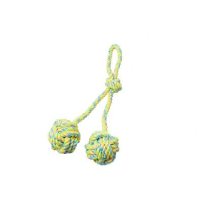 Dog Toy Rope Double Monkey Fist,Loop Green-Yellow 15.5'' - Dog Toy - Bud'z - PetToba-Bud'z