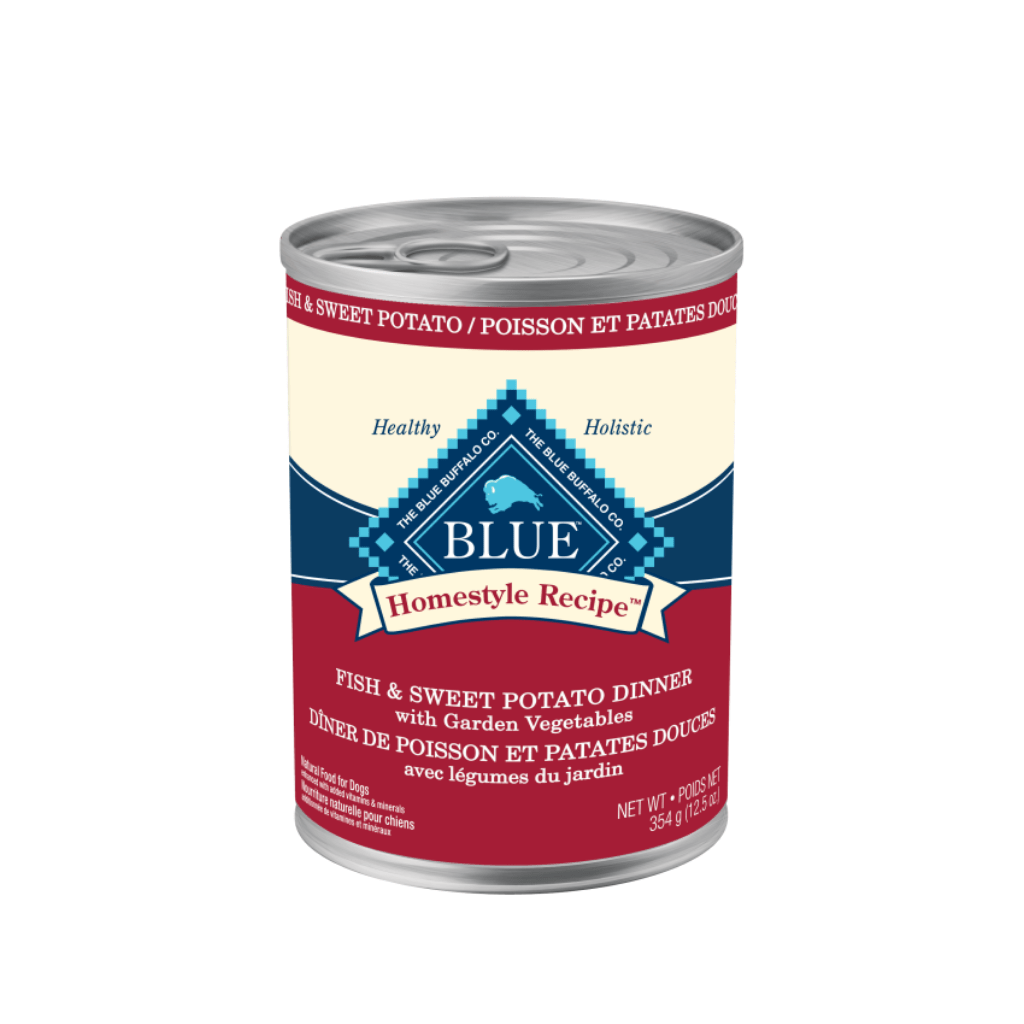 Fish and Sweet Potato Dinner with Garden Vegetables 12.5 oz Cans - Wet Dog Food - Blue Buffalo