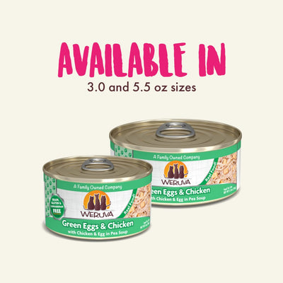 Green Eggs & Chicken (Chicken & Egg in Pea Soup) Canned Cat Food (3.0 oz Can/5.5 oz Can) - Weruva
