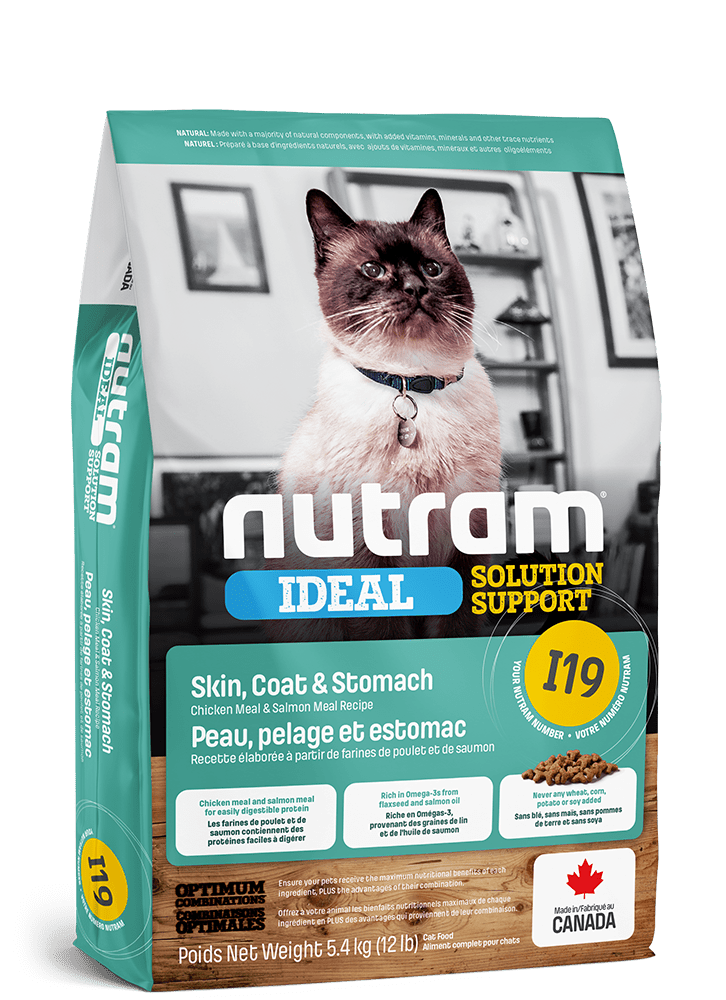 I19 Ideal Solution Support Skin, Coat & Stomach Chicken Meal & Salmon Meal Recipe - Dry Cat Food - Nutram