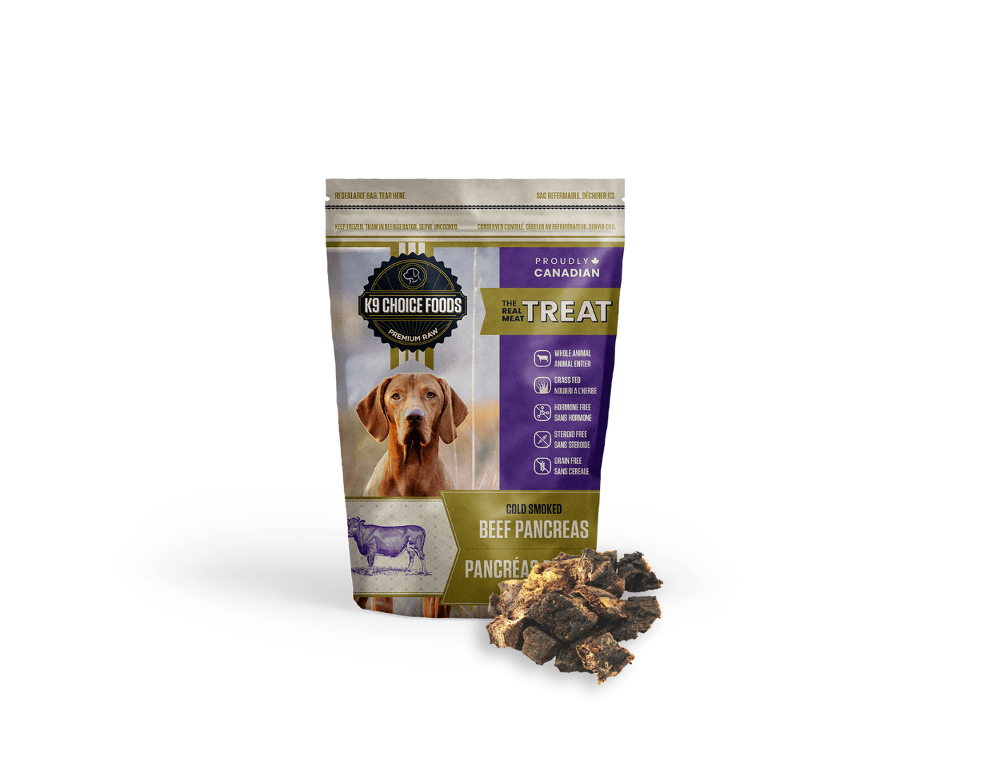 K9 Choice -   Cold Smoked Beef Pancreas  227 g, Frozen Dog Treats