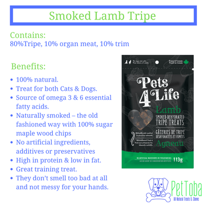 Lamb Smoked Dehydrated Tripes - Dehydrated/Air-Dried Dog Treats - Pets4Life - PetToba-Pet 4 Life