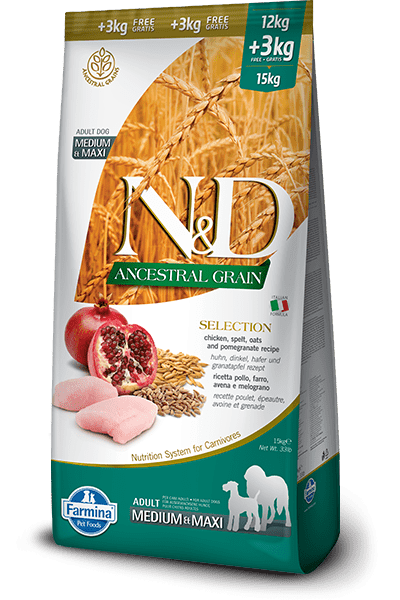 N&D Ancestral Grain Selection chicken, spelt, oats and pomegranate Adult Medium & Maxi - Dry Dog Food - Farmina