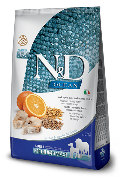 N&D Ocean Cod, Spelt, Oats & Orange Adult Medium & Maxi - Dry Dog Food - Farmina