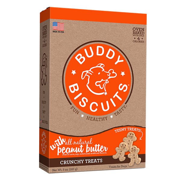 Peanut Butter Healthy Whole Grain Oven Baked Teeny Dog Treats 8 oz - Buddy Biscuits