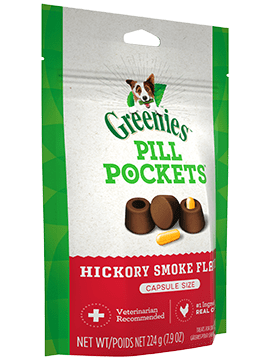 Pill Pockets Adult Dog Treats Capsule Size Hickory Smoke Flavour, 30 Treats 224g (7.9oz)-Greenies