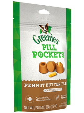 Pill Pockets Adult Dog Treats Capsule Size Peanut Butter Flavour, 30 Treats 224g (7.9oz)-Greenies