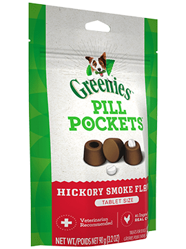 Pill Pockets Adult Dog Treats Tablet Size Hickory Smoke Flavour, 30 Treats 90g (3.2oz)-Greenies