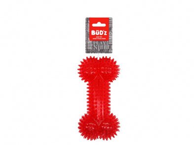 Rubber Dog Toy Spiked Bone Red - Dog Toy - Bud'z