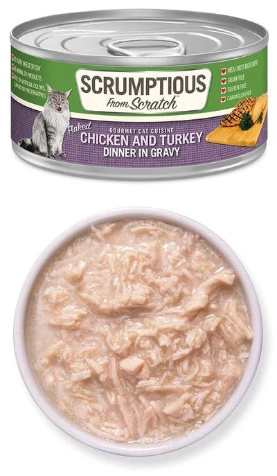 Shredded Chicken - Chicken and Turkey - Dinner in Gravy - Wet Cat Food - Scrumptious