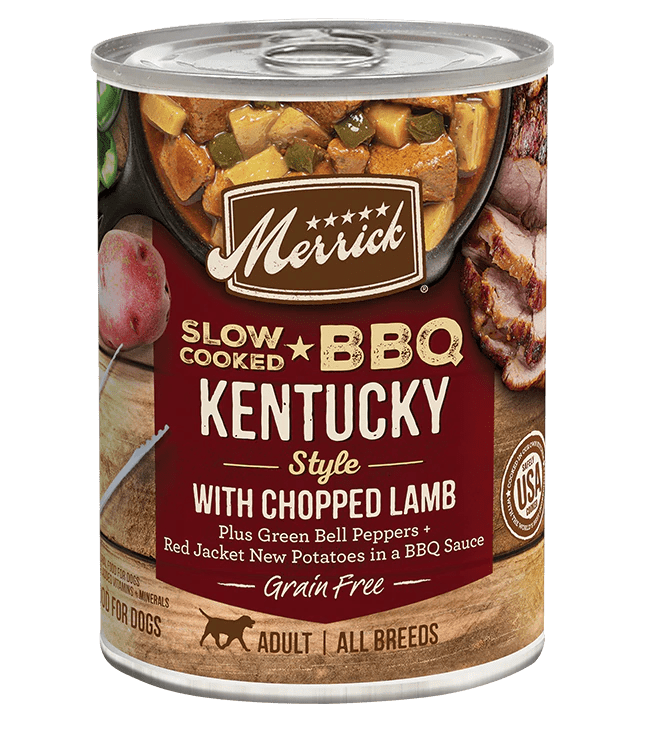 Slow-Cooked BBQ Kentucky Style with Chopped Lamb - Wet Dog Food - PetToba-Merrick