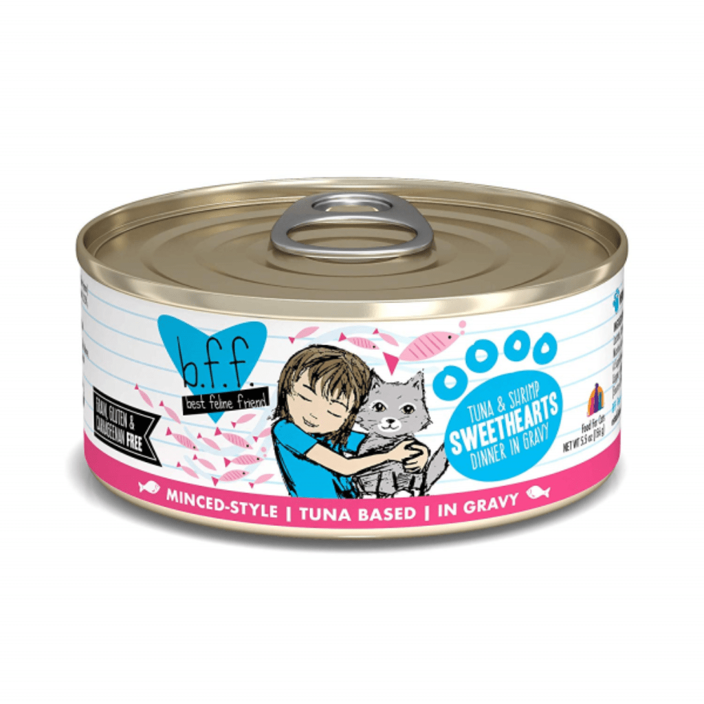 Tuna & Shrimp Sweethearts (Tuna & Shrimp Dinner in Gravy) Canned Cat Food (3.0 oz Can/5.5 oz Can) - B.F.F - PetToba-Best Feline Friend (B.F.F)